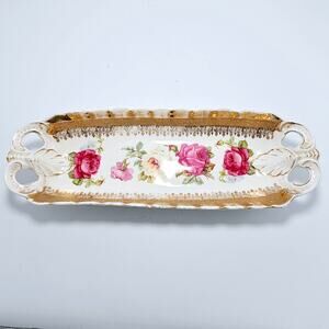 Antique Celery Tray Made in Germany Gold Trim Hand Painted Roses